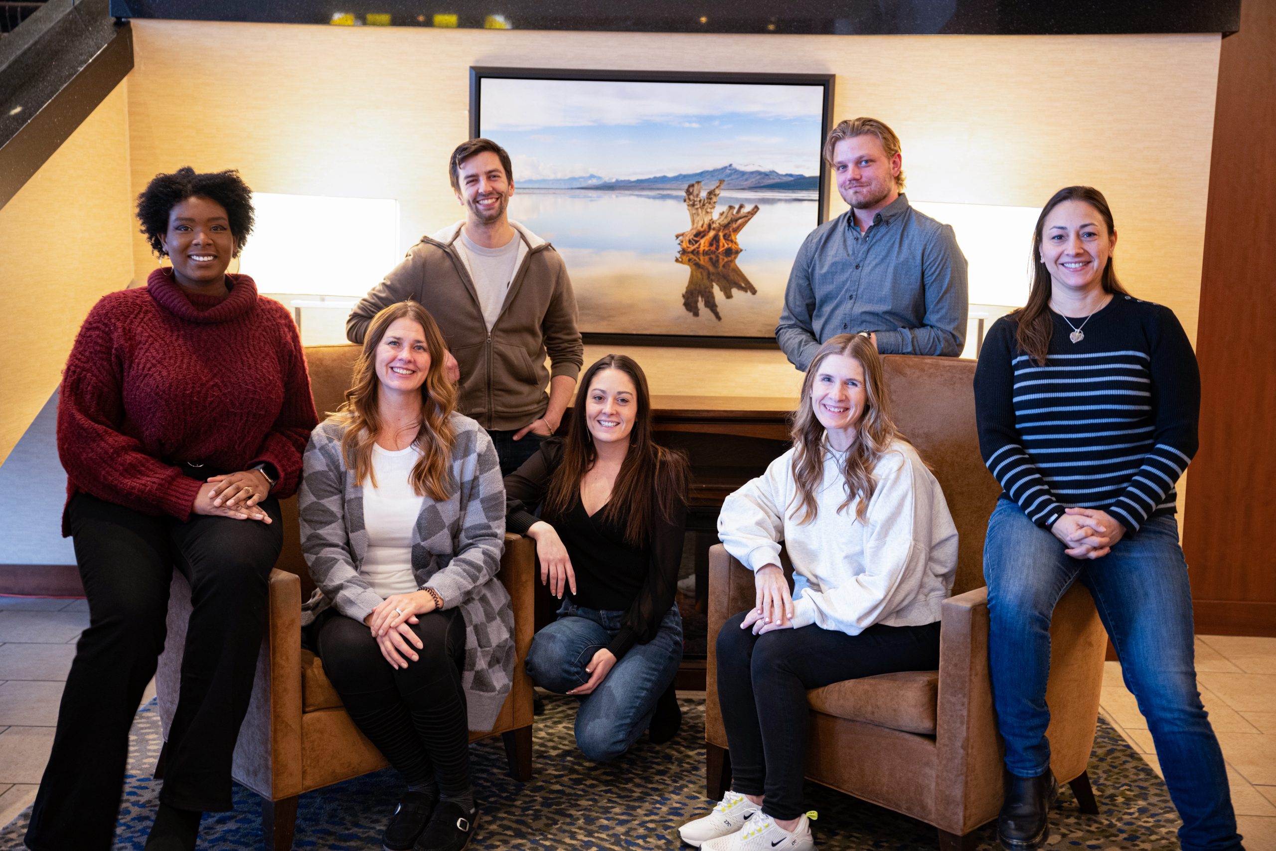 Sibling Guide Update Contributors. Back row, left to right: Zack, Cory. Front row, left to right: Rysa, Amy, Kimber, Carmen, Sayeh. Missing from picture: Heather.